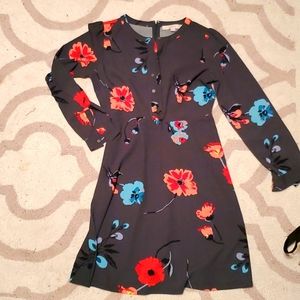 LOFT army green floral long sleeved dress